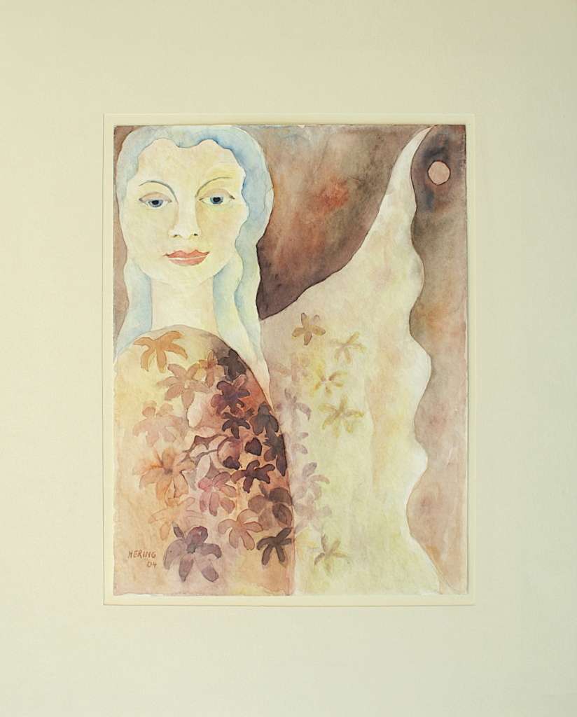 Lotte Hering, Der Blumenengel, Aquarell auf Karton 32 x 24 cm - Galerie Alte Schule