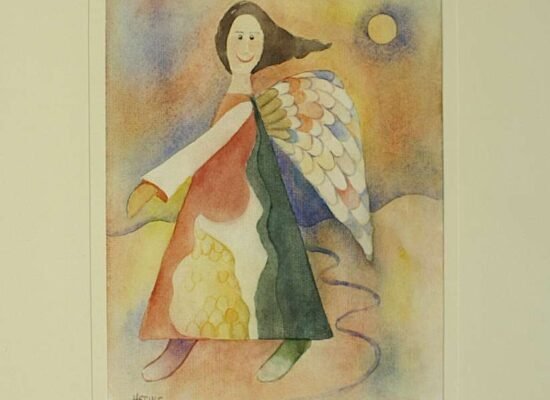 Lotte Hering, Engel gelandet, Aquarell auf Karton 31,8 x 23,8 cm - Galerie Alte Schule