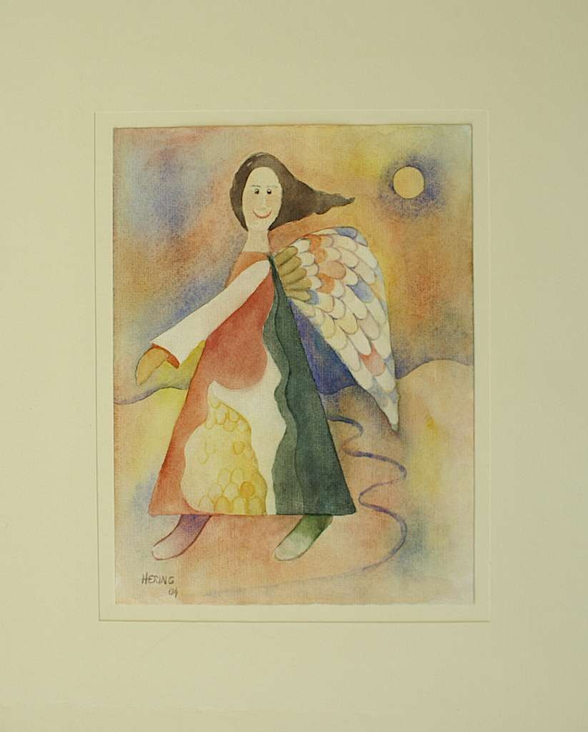 Lotte Hering, Engel gelandet, Aquarell auf Karton 31,8 x 23,8 cm - Galerie Alte Schule
