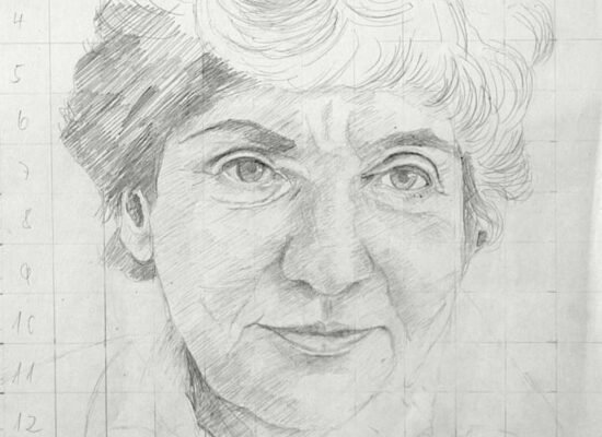 Lotte Hering, Selbstportrait, Vorarbeit zu einem Gemälde, Graphit auf Papier 35 x 27 cm, quadriert - Galerie Alte Schule