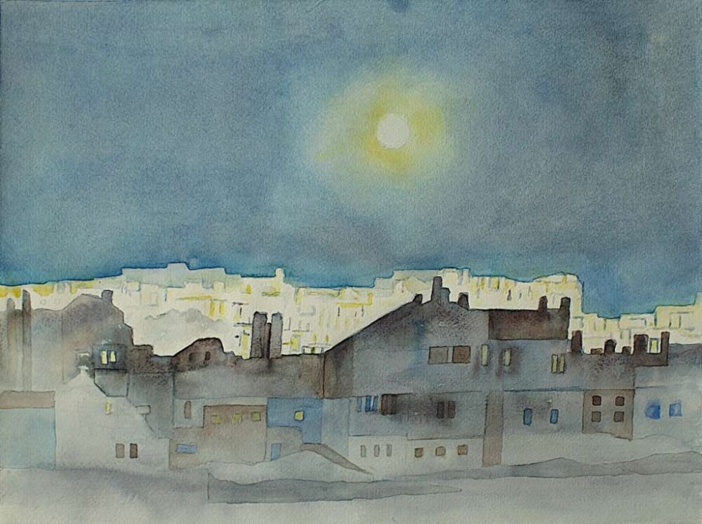 Lotte Hering, Tag- und Nachtlandschaft, Aquarell auf Büttenpapier 30 x 40 cm - Galerie Alte Schule