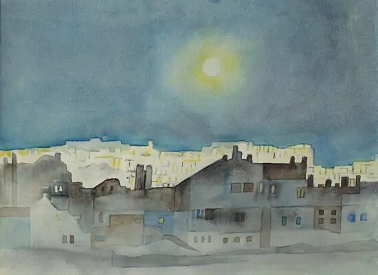 Lotte Hering, Tag- und Nachtlandschaft, Aquarell auf Büttenpapier 30 x 40 cm - Galerie Alte Schule