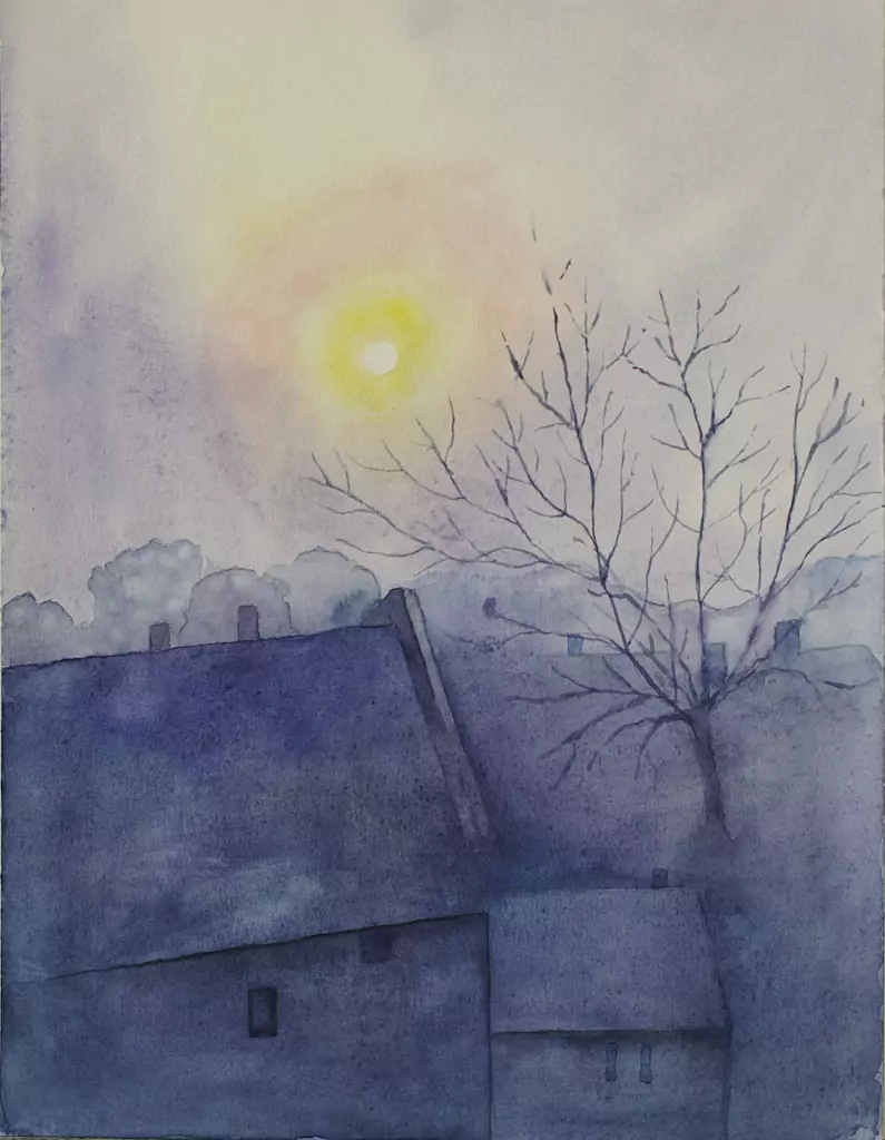 Lotte Hering, Vollmondnacht, Aquarell auf Bütten 31,7 x 24 cm - Galerie Alte Schule