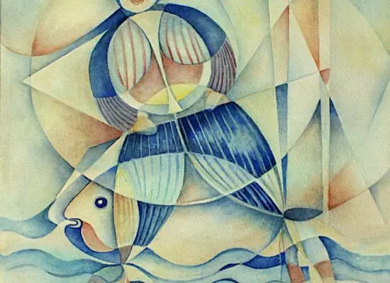 Lotte Hering, Die Fischfrau II, Detail, Aquarell auf Bütten 40 x 30 cm - Galerie Alte Schule