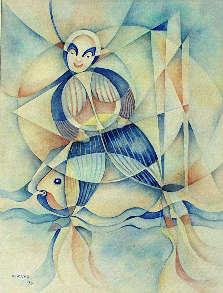Lotte Hering, Die Fischfrau II, Detail, Aquarell auf Bütten 40 x 30 cm - Galerie Alte Schule