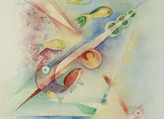 Lotte Hering, Aquarium, Aquarell auf Bütten, 39,8 x 30 cm - Galerie Alte Schule