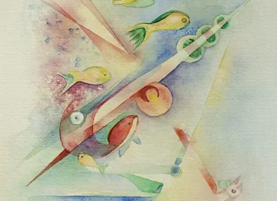 Lotte Hering, Aquarium, Aquarell auf Bütten, 39,8 x 30 cm - Galerie Alte Schule