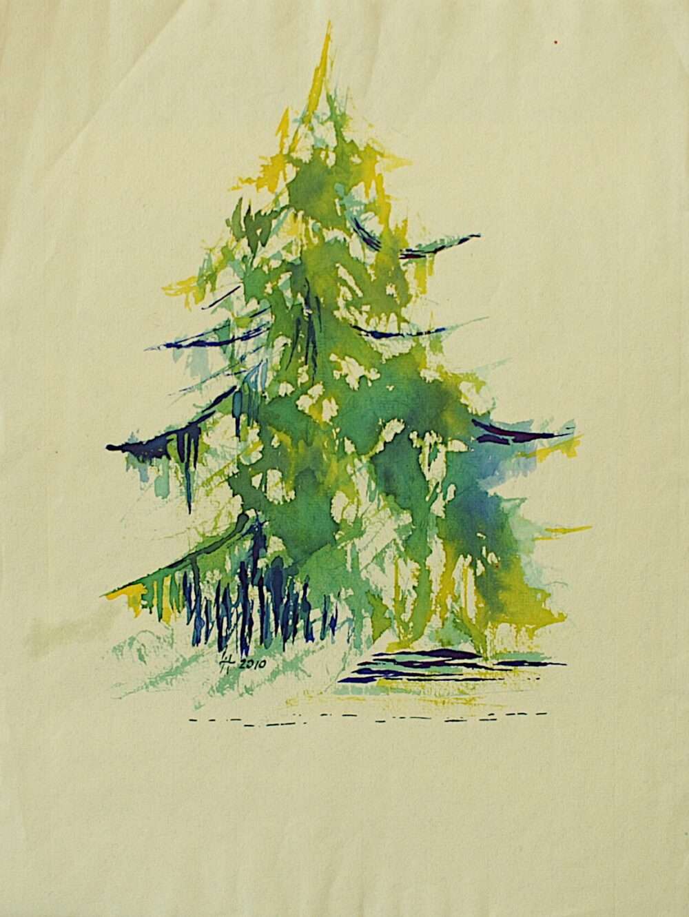 Lotte Hering, Weihnachtsbaum, Holzbeizen auf Hadernpapier 39 x 29 cm - Galerie Alte Schule