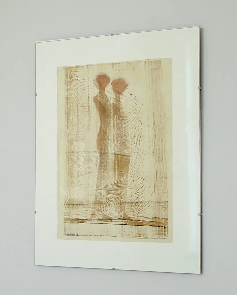Lotte Hering, MONOCHROME FIGURATION, Monotypie auf getöntem Papier 42 x 29,5 cm, Gesamtansicht im Rahmen - Galerie Alte Schule