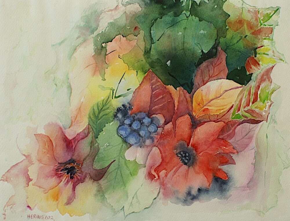 Lotte Hering, Herbststilleben, Aquarell auf Bütten 30 x 40 cm - Galerie Alte Schule