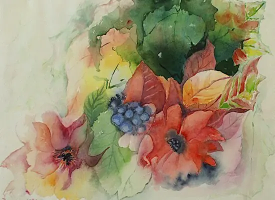 Lotte Hering, Herbststilleben, Aquarell auf Bütten 30 x 40 cm - Galerie Alte Schule