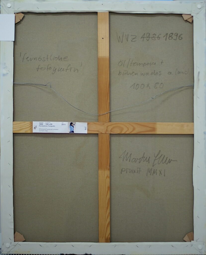 FERNÖSTLICHE FOTOGRAFIN von Martin Eller, WVZ 1896, Rückseite des Keilrahmens - Galerie Alte Schule