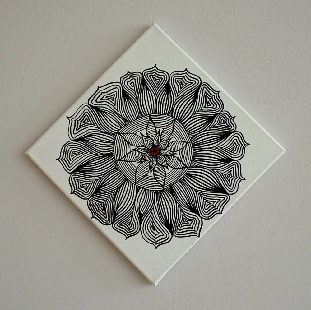 Anna Wiese, Rundbild, Tinte auf Leinwand 30 x 30 cm, Diagonalhängung - Galerie Alte Schule