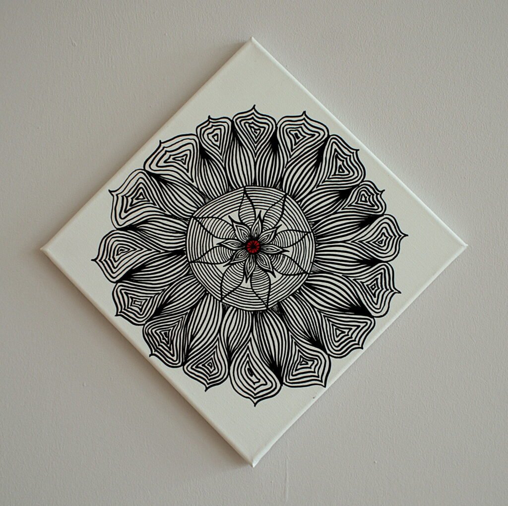 Anna Wiese, Rundbild, Tinte auf Leinwand 30 x 30 cm, Diagonalhängung - Galerie Alte Schule