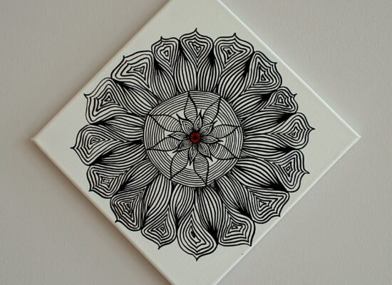 Anna Wiese, Rundbild, Tinte auf Leinwand 30 x 30 cm, Diagonalhängung - Galerie Alte Schule