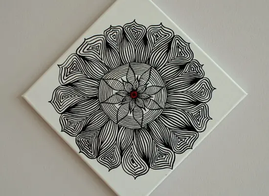 Anna Wiese, Rundbild, Tinte auf Leinwand 30 x 30 cm, Diagonalhängung - Galerie Alte Schule