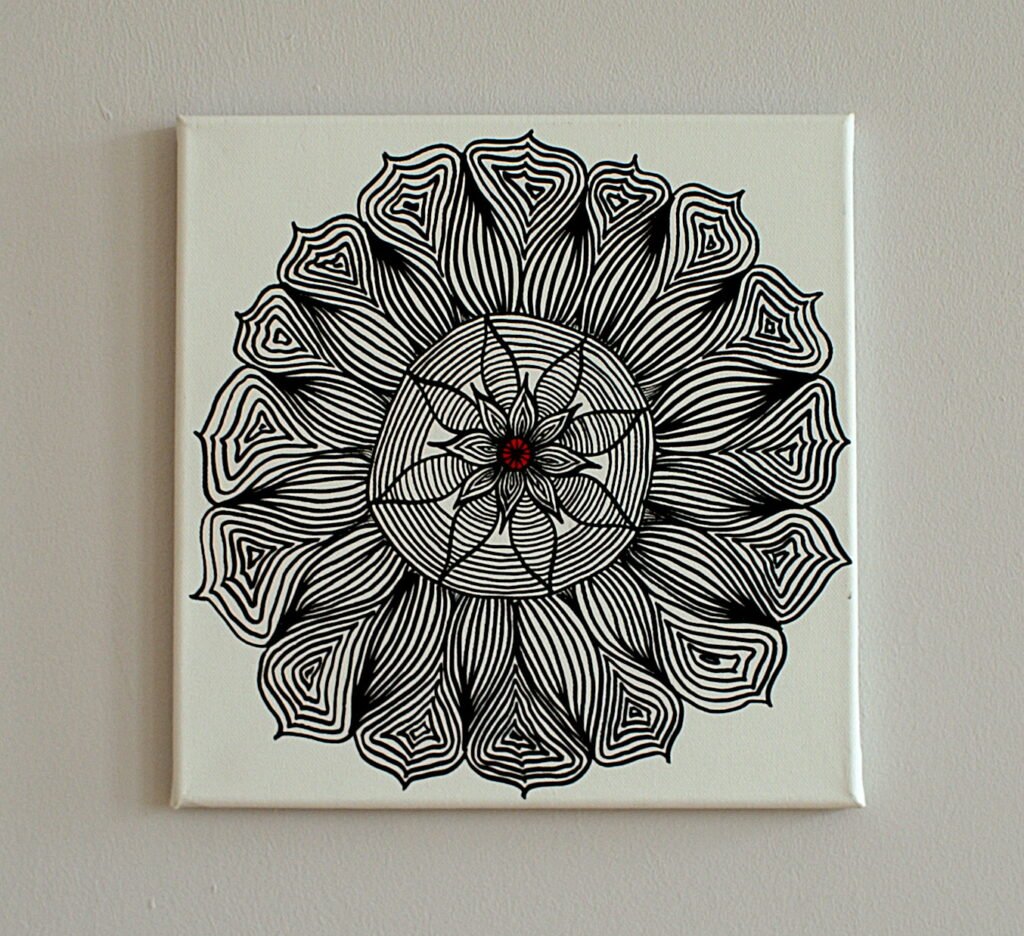 Anna Wiese, Rundbild, Tinte auf Leinwand 30 x 30 cm, Orthogonalhängung - Galerie Alte Schule