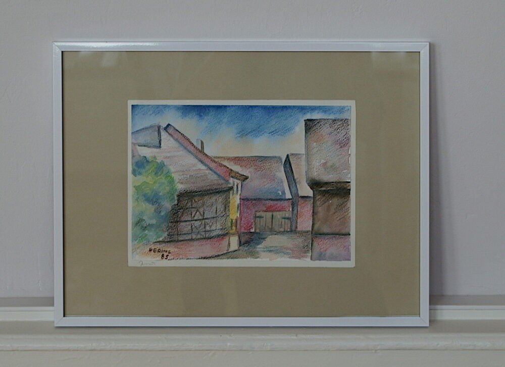 GEHÖFT BEI JENA von Lotte Hering, Aquarell und Pastellkreide auf Karton 17 x 24 cm - Galerie Alte Schule