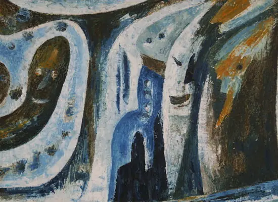 GESPENSTER (Detail) von Lotte Hering, Öl auf Holzfaserplatte 24 x 32 cm, im Originalrahmen der Künstlerin - Galerie Alte Schule