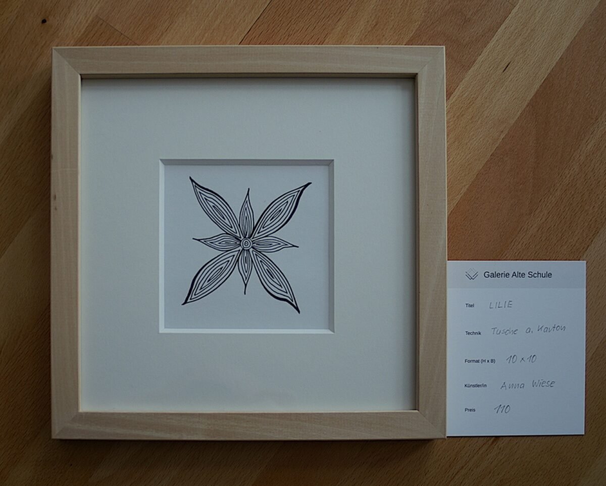 LILIE von Anna Wiese, Tusche auf Karton 10 x 10 cm - Galerie Alte Schule